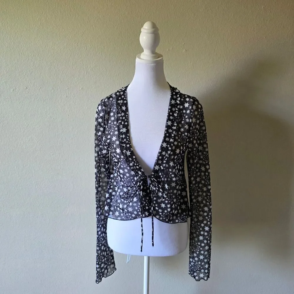 Free People Marne Sheer Stars Top In Black Size Medium